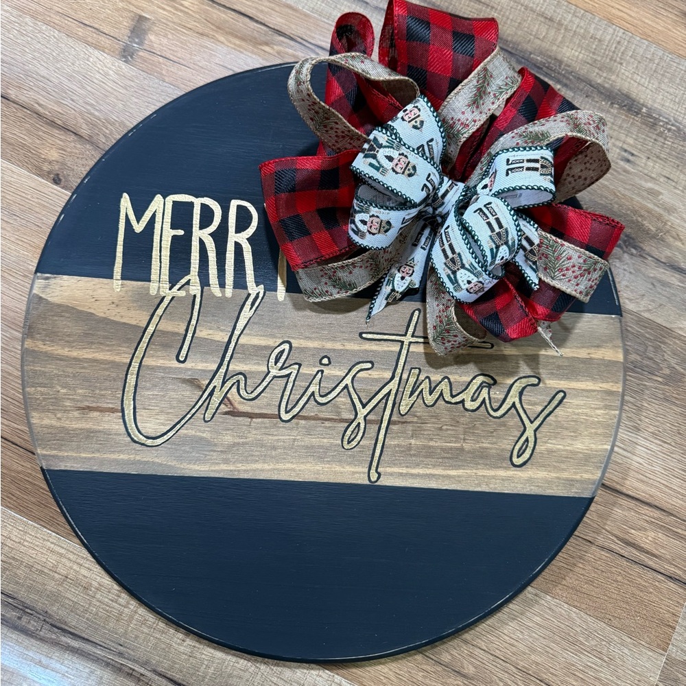 Merry Christmas Wooden Door hanger with Bow